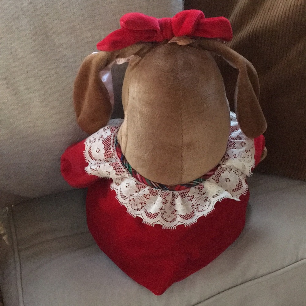 Like new ChristmasRabbit toy- red velvet dress w/ lace trim. Never played with. - Picture 2 of 3